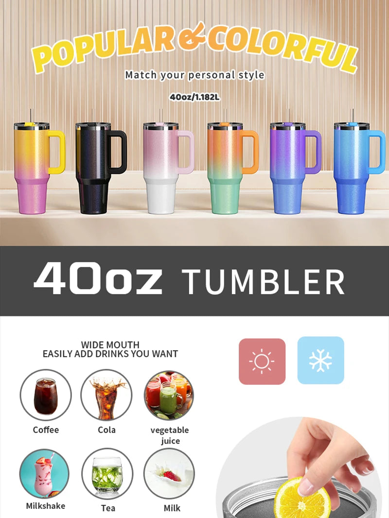 40oz Large Capacity Tumbler With Handle Stainless Steel Thermos Bottle Double Wall Vacuum Insulated Cup Portable Car Mug Gifts