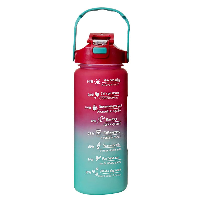 2L Gradient Color Water Bottle Lightweight Plastic Sports Cup with Straw for Hiking and Fitness outdoor