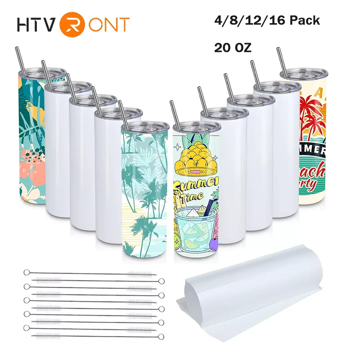 HTVRONT 4/8/12/16 Pcs 20 OZ Stainless Sublimation Tumblers Skinny Straight Sublimate Tumbler Blank DIY Mugs Cups Sippy Bottle