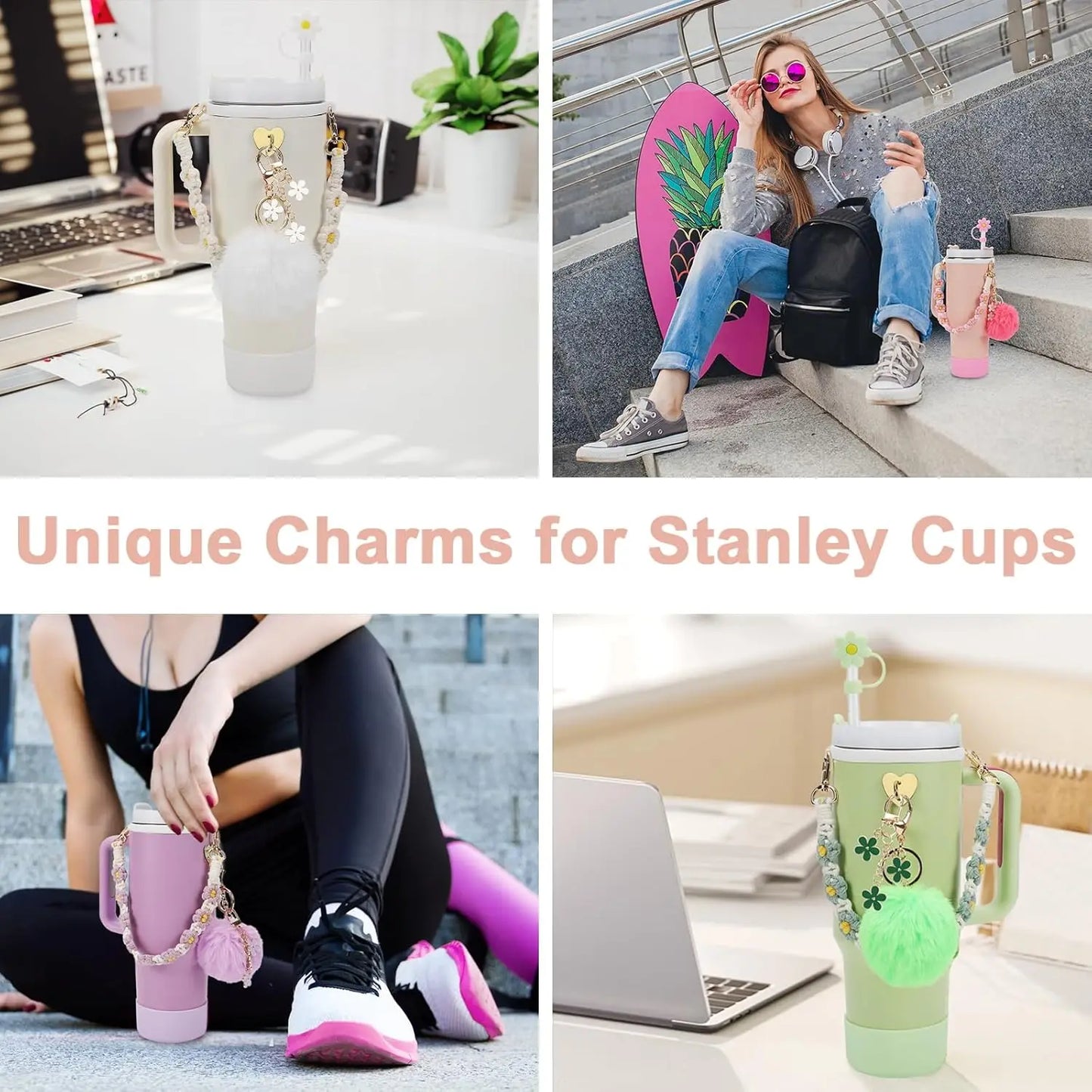 7pcs Cup Accessories Set for Stanley Including Handle Strap, Siliocne Cup Boot Straw Cover Charms for 40oz &amp; 30oz Tumbler