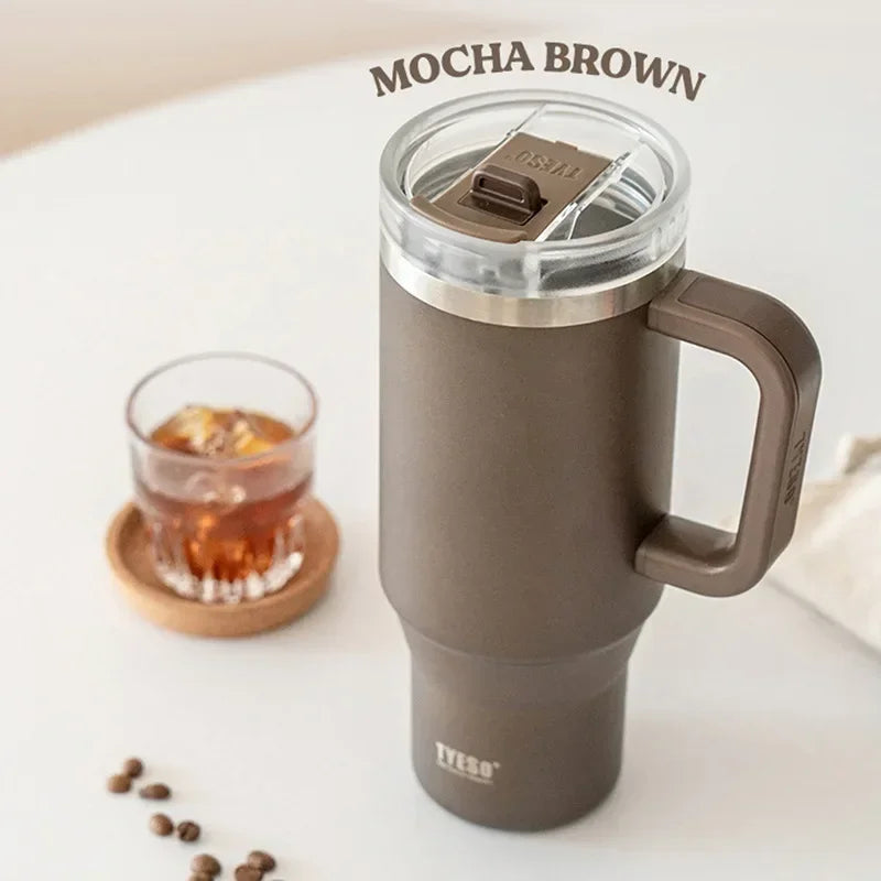 Tyeso 900/1200ML Tumbler Bottle Stainless Steel Car Mug With Handle Straw Thermal Iced Travel Vacuum Insulated Coffee Hot Cup - Gabriel