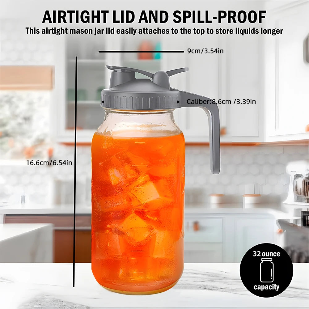 Glass Mason Jar Pitcher with Filter Lid 2 Quart (64oz / 2L) Wide Mouth Leak Proof Water Jug Cold Brew Pitcher for Water Juice