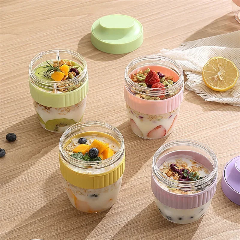 480/570ml Breakfast Cup Portable Oatmeal Cereal Nut Yogurt Salad Cup With Spoon Picnic Lunch Box Students Food Storage Container - Gabriel