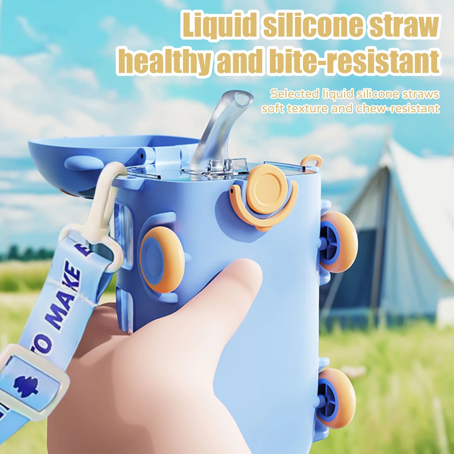 Summer Girls Outdoor Portable Car Straw Mug, 500ml Student Portable Drinking Mug, 2 in 1 Drinking Toy Car with Strap