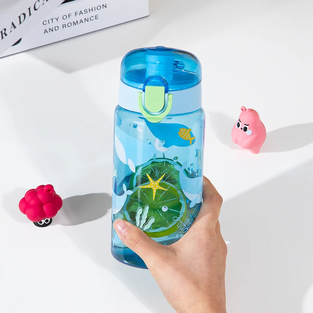 18.6oz Cute Cartoon Leakproof Water Bottle Transparent Sports Water Cup With Rope For Outdoor Travel Durable Kid Drinking Bottle