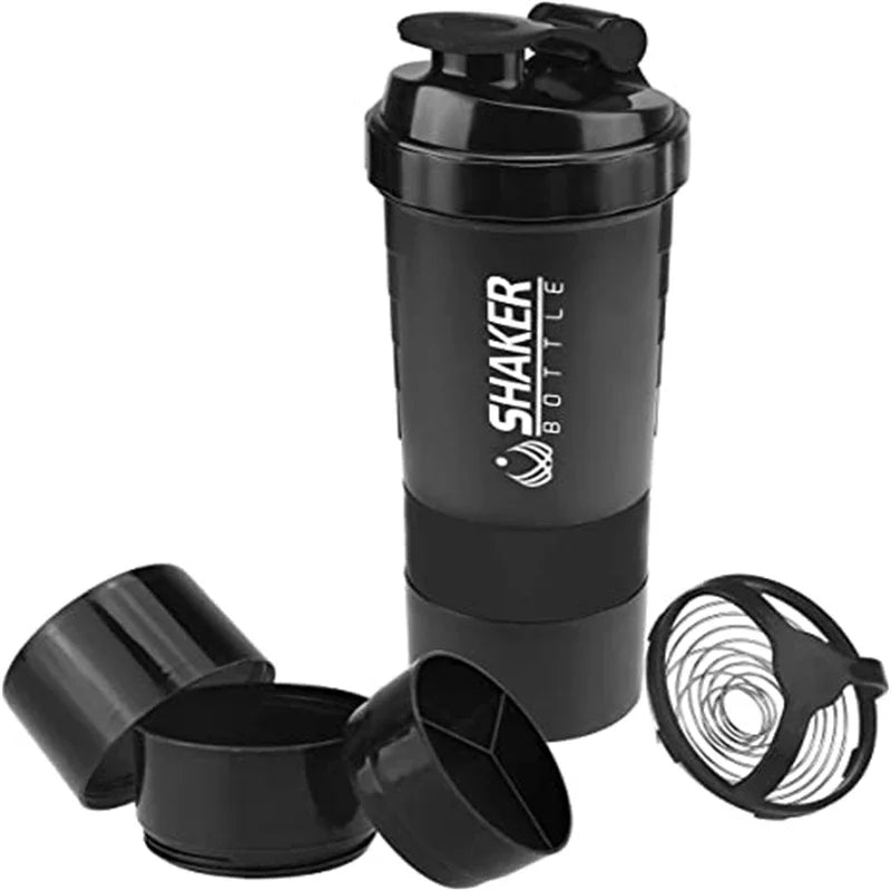 Tragbarer Protein-Shaker-Becher, 500 ml, mit Pulver-Aufbewahrungsbehälter, Mixerbecher, Fitnessstudio-Sport-Wasserflasche mit Schneebesen und Trinkgeschirr