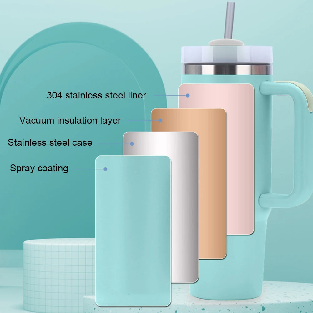 40oz Straw Double-Layer Insulated Cup with Handle Portable Water Cup Stainless Steel Travel Vacuum  for Cold Hot Beverages - Gabriel