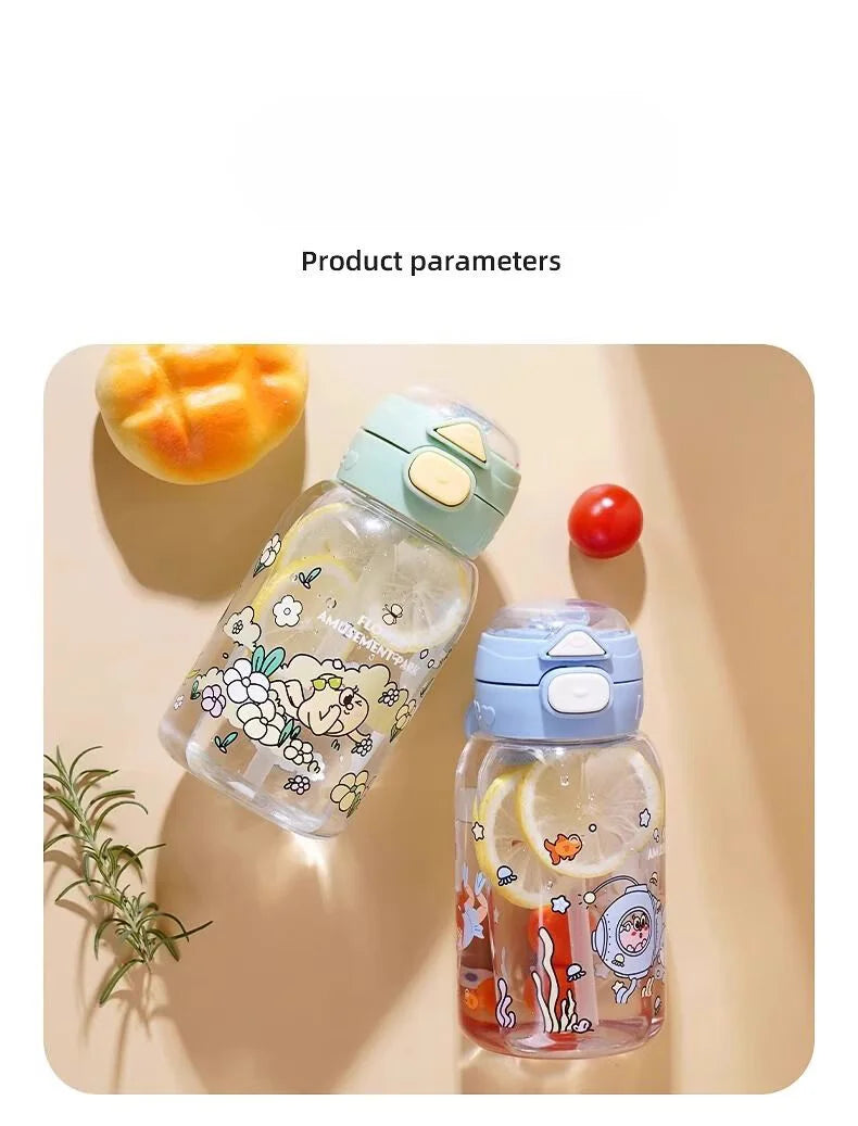 GIANXI Straw Cup For Kids Sealed Leakproof Cartoon Pattern Design Drinkware Portable Sports Plastic Water Bottle With Handle