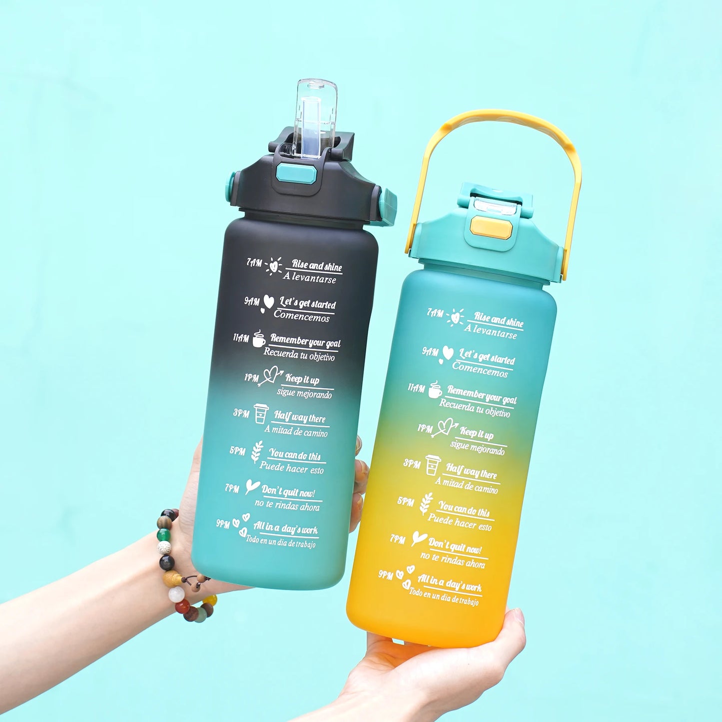 2L Gradient Color Water Bottle Lightweight Plastic Sports Cup with Straw for Hiking and Fitness outdoor