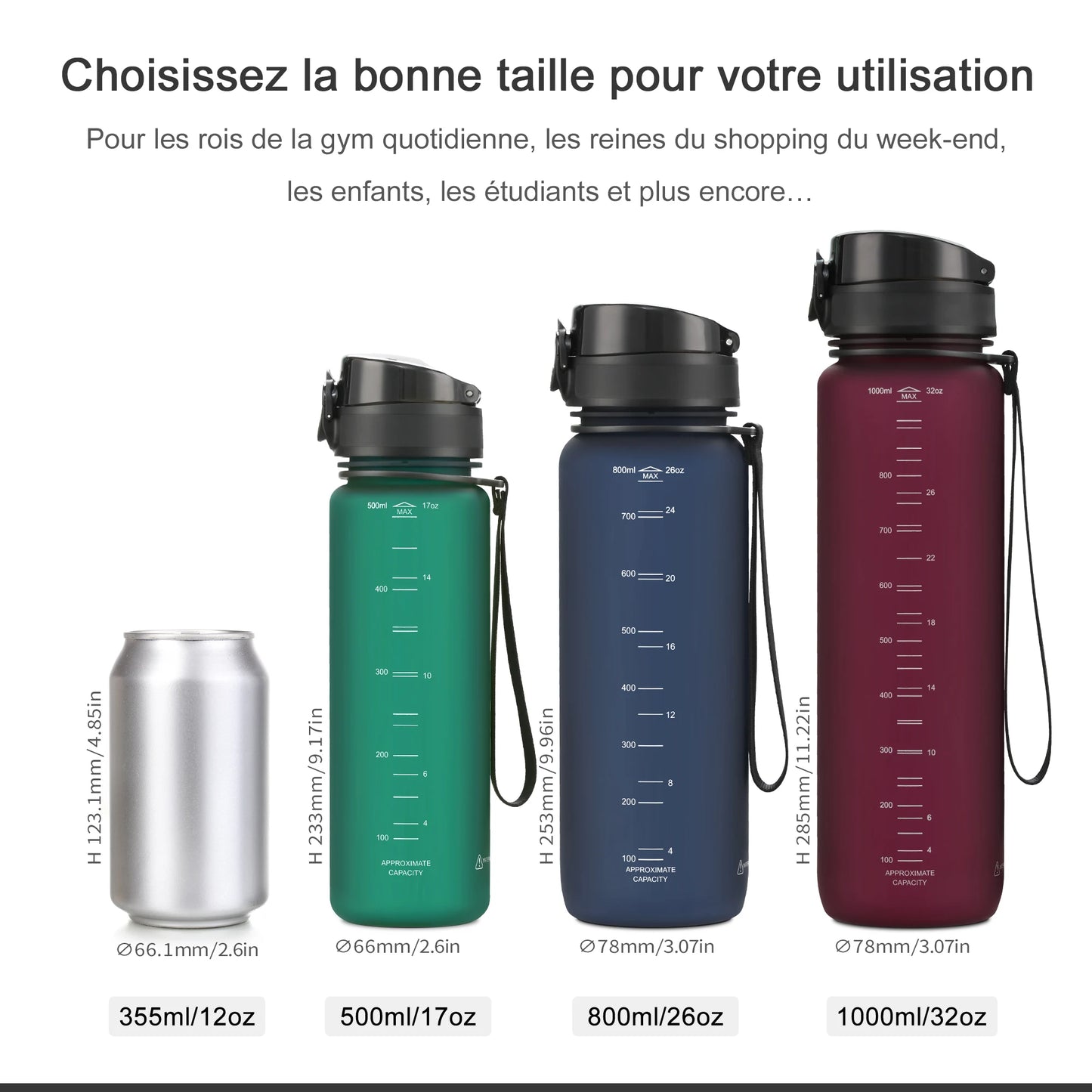 500/800/1000ml Sports Water Bottle Portable Leakproof Shaker Drinkware Outdoor Tour Gym Fitness Cup Tritan Plastic Jugs BPA Free