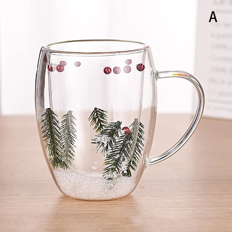 350ml Fillings Dry Flowers Double Wall Glass Cup With Handle Heat Resistant Tea Coffee Cups Espresso Milk Mug Creative Gift - Gabriel