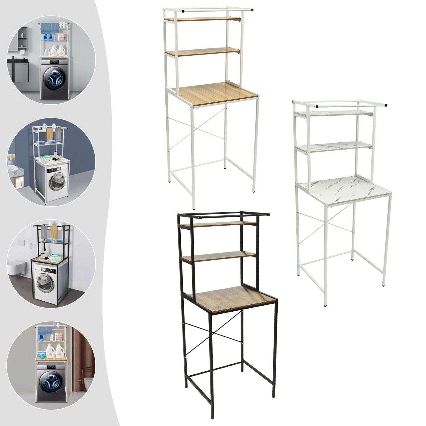 3 Tier Washer and Dryer Storage Shelf,  Bathroom Space Saving Organizer Rack, Space Saver Standing Rack Multicolor