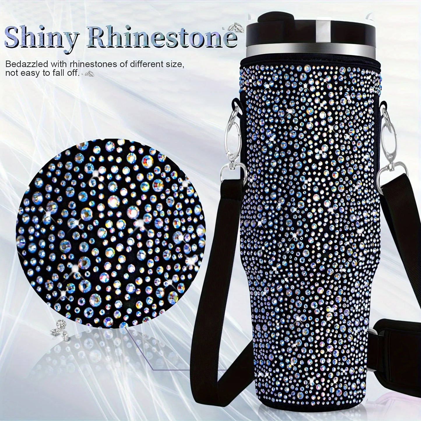 6 Farben glänzende Strass Lanyard Tasse Schutzhülle Tasche Vakuumflasche kompatibel für Stanley 40oz Zubehör Fahrzeug