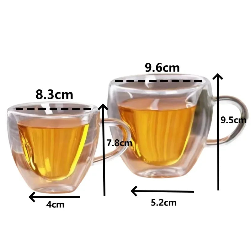 Heart Shaped Mug Double Wall Glass Cup Heat-Resisting Solid Color Wine Glasses Tea Mugs Milk Espresso Coffee Cup for Gift - Gabriel