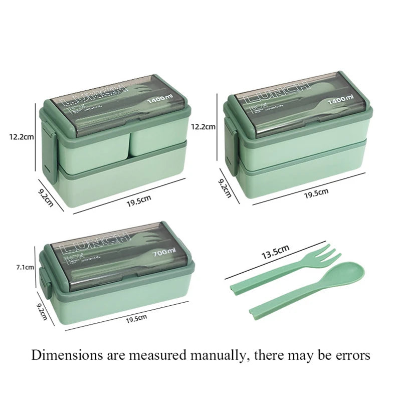 Double Layer Portable Lunch Box For Kids With Fork and Spoon Microwave Bento Boxes Dinnerware Set Food Storage Container