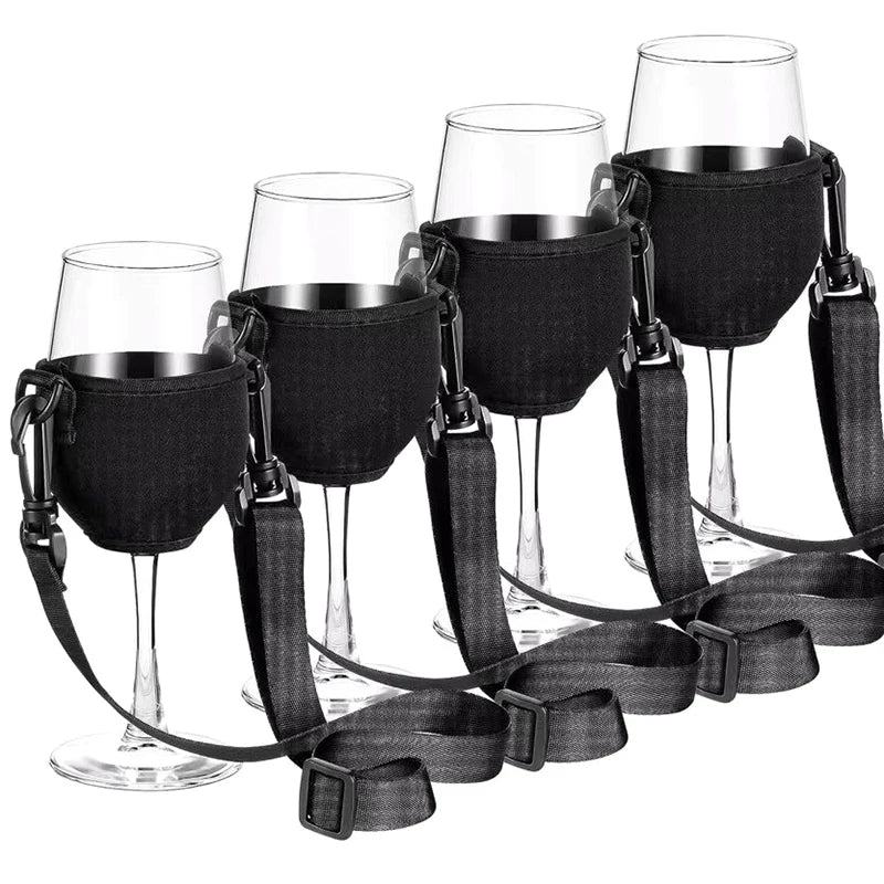 4Pcs/set Neoprene Lanyard Goblet Sleeve Champagne Glass Cover Wine Cup Holder Protective Bag Adjustable Neck Strap