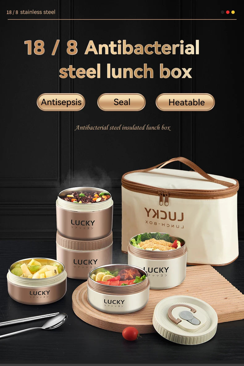 WORTHBUY Lunchbox aus 304 Edelstahl, tragbar, auslaufsicher, für Studenten, mikrowellengeeignet, isolierte Bento-Box mit Griff