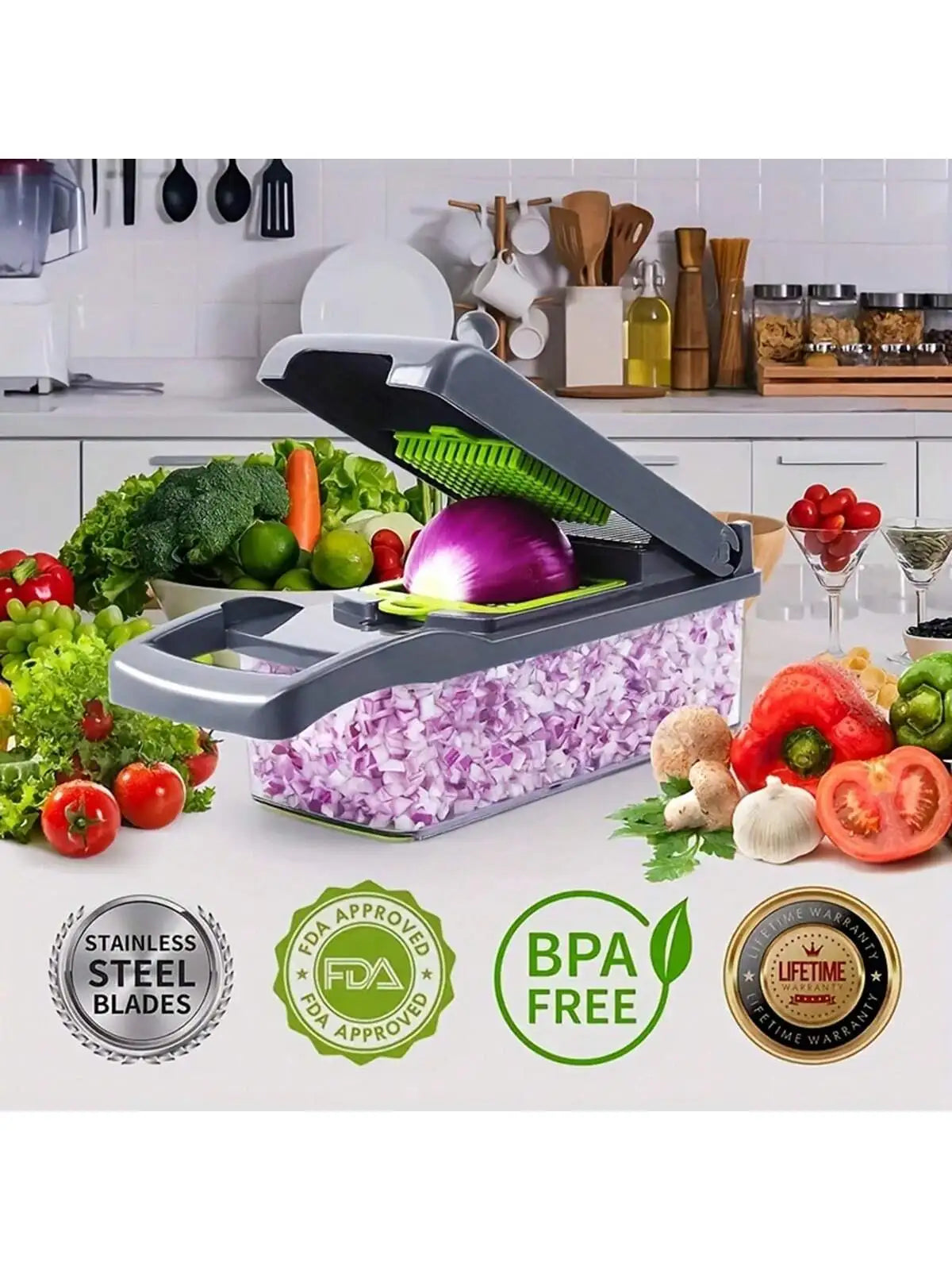 Multifunctional vegetable chopper 14/16 in one chopper handle food grate chopper kitchen vegetable slicer dicing machine cutting