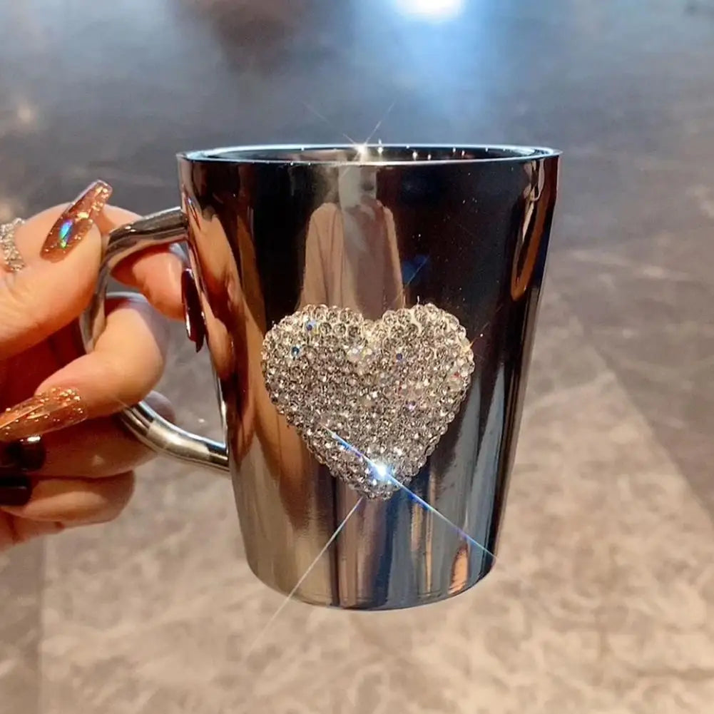 Stainless Steel Coffee Mug with Handle Heart-Shaped Sparkling Water Cup Faux Crystal Coffee & Beer Mug for Hot Beverage Tea - Gabriel