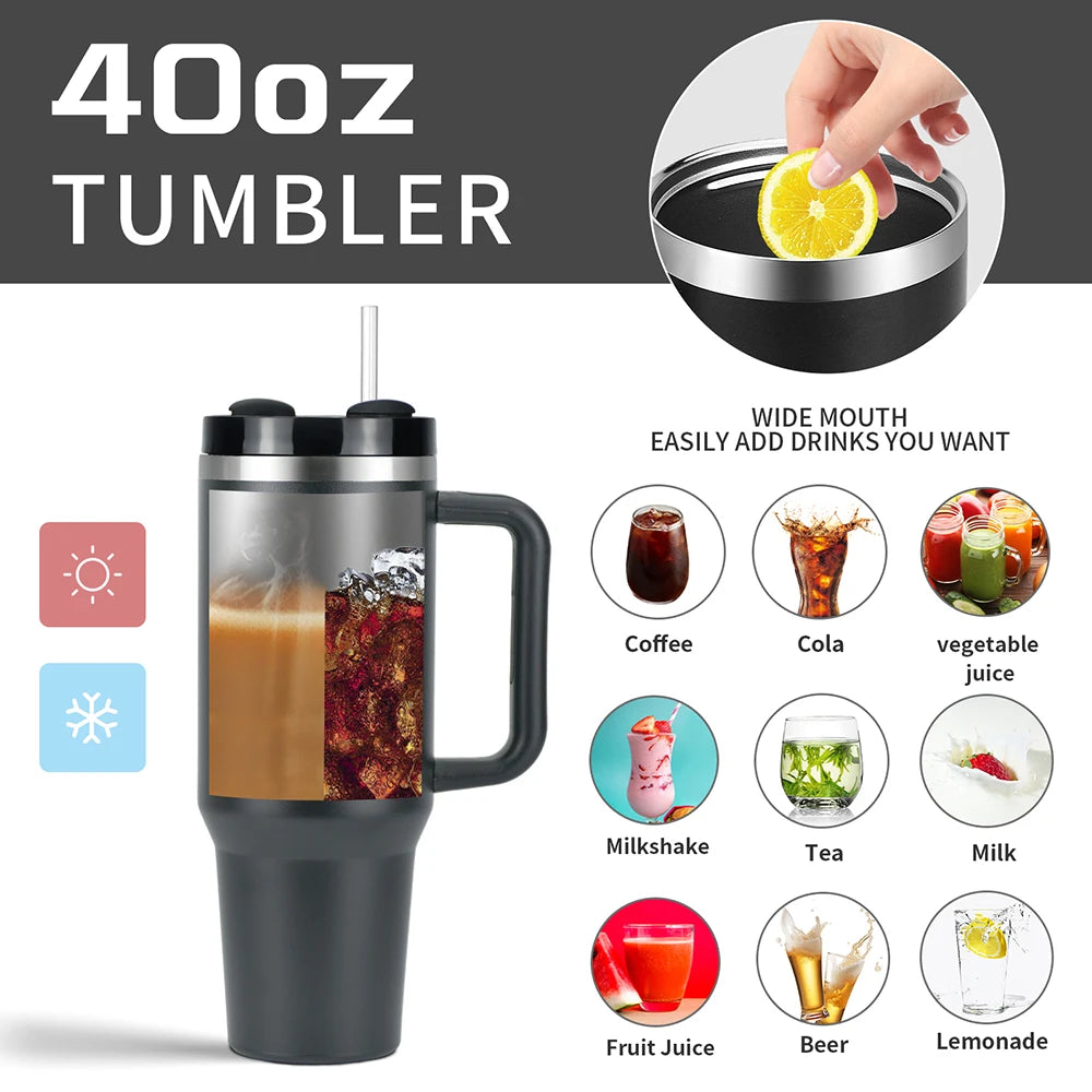 1pcs Watersy 40oz/1200ml Tumbler with Handle and Straw Lid Stainless Steel Keep Cold Vacuum Insulated Portable Car Travel Mug - Gabriel