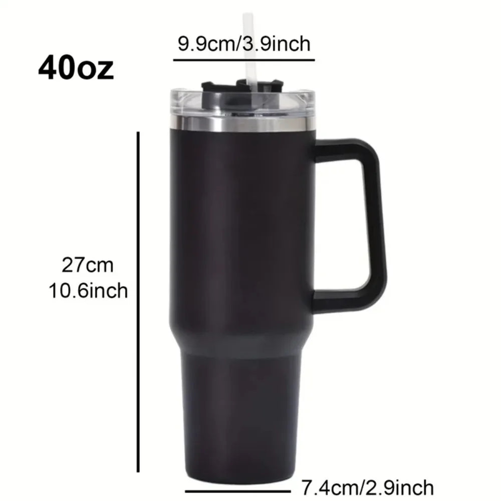 304 Stainless Steel Insulated Water Bottle,1200ML Thermal Coffee Car Cup, Cold Hot Mugs Vacuum Flask With Handle Straw,For Spor - Gabriel