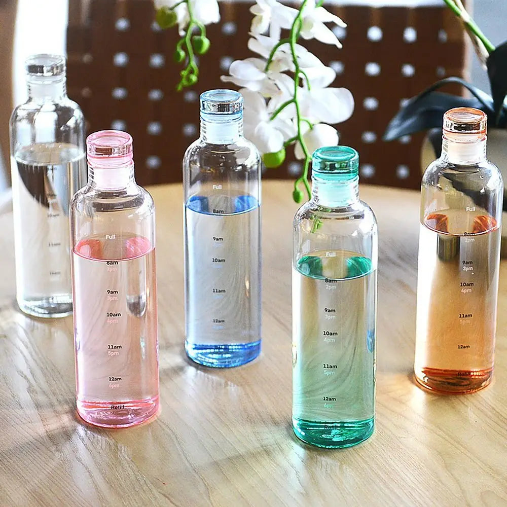 500/750ML Water Bottle INS Style Timescale Transparent Tea Coffee Cup Leakproof Juice Bottle for Student