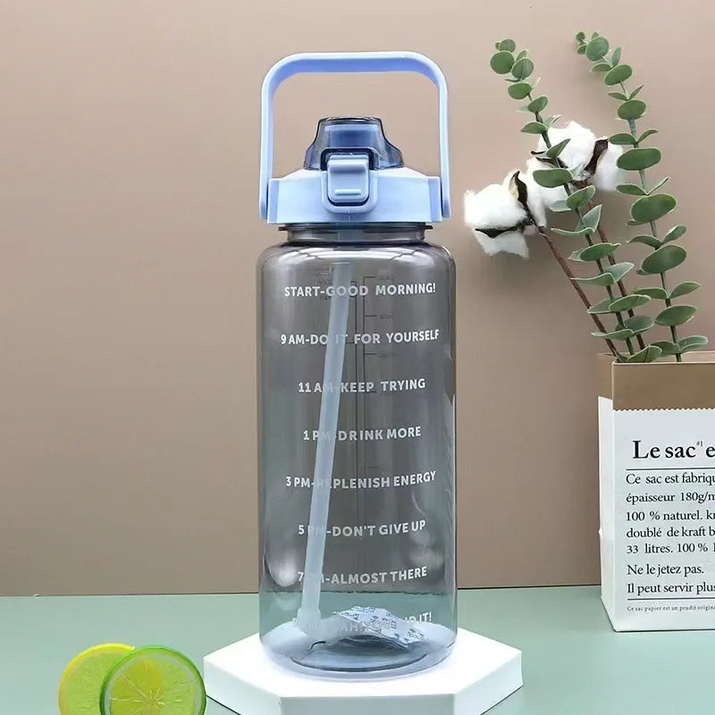 Wasserflasche mit großem Fassungsvermögen für den Sport, 2000 ml, Plastikbecher mit Strohhalm, hitzebeständige Sommer-Wasserflasche für Männer und Frauen