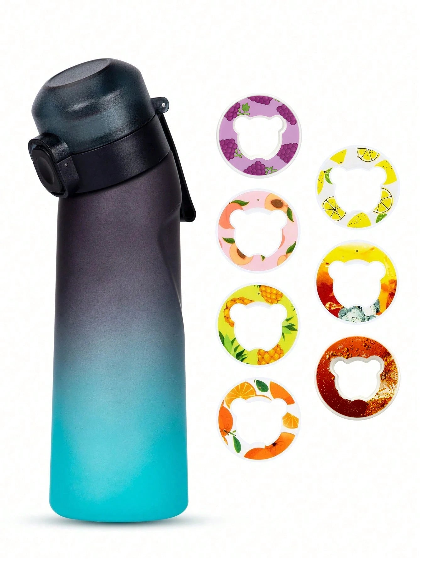 1pc 650ml Flavored Water Bottle with Random 1 Flavor Pods Air Water Bottle Frosted Black Air Camping Sport Fitness Cup