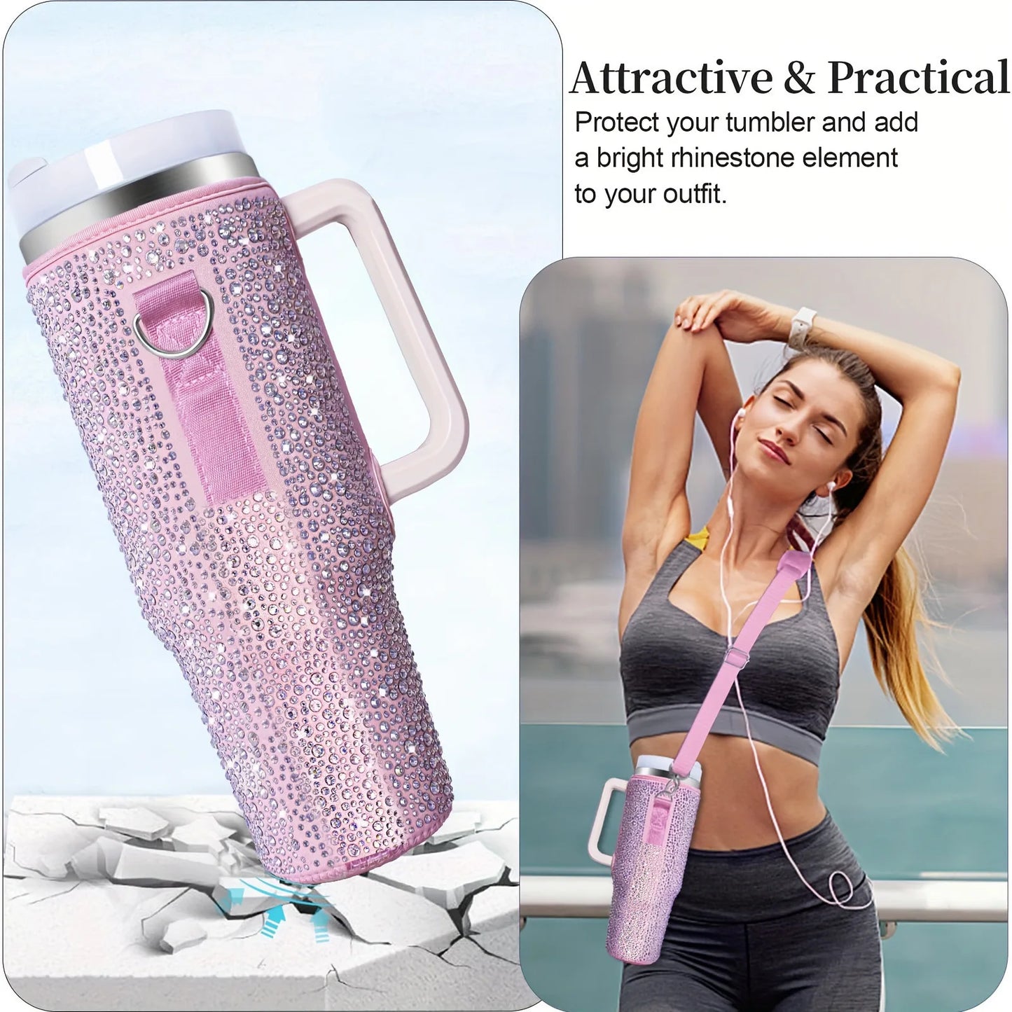 6 colors shiny rhinestone Lanyard cup protection case bag vacuum bottle compatitable for Stanley 40oz accessories vehicle