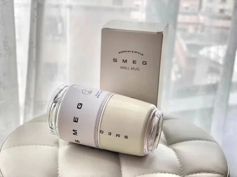 SMEG Milk White Beverage Cup Travel Portable Drinking Cup Stainless Steel Vacuum Leak proof 240ML Coffee Thermos