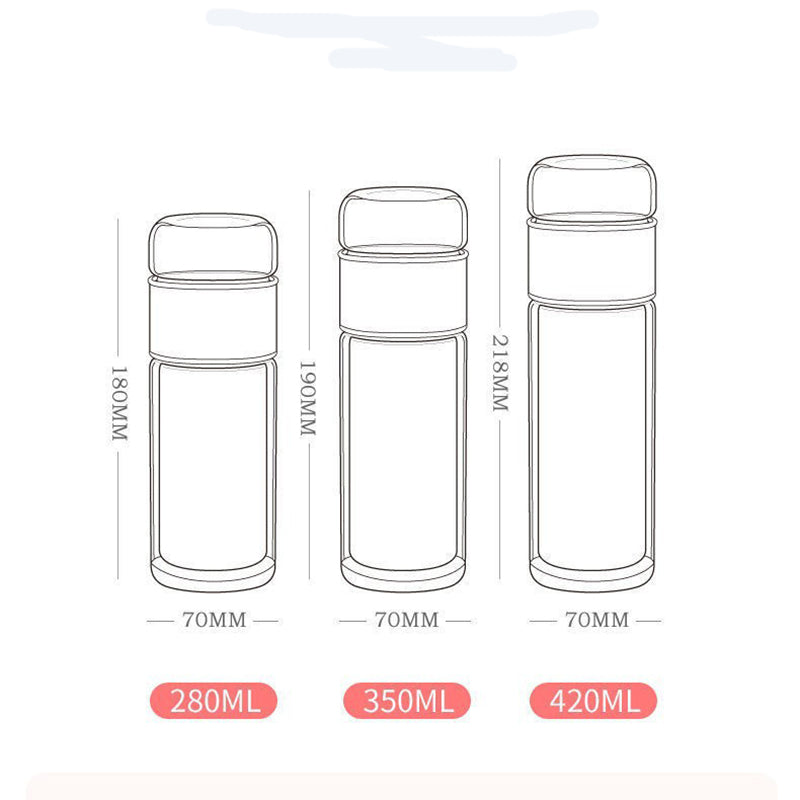 Teewasserflasche aus Borosilikatglas, doppelschichtig, Teetasse, Tee-Ei, Becher, Trinkgeschirr, Wasserflasche mit Teefilter