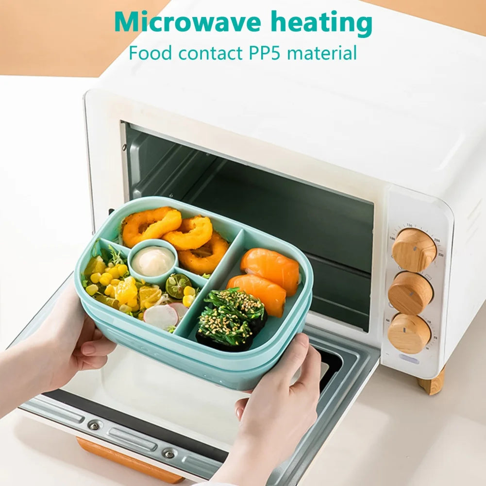 Stackable Bento Box Microwave Lunch Box 3 Layers All-in-One Lunch Containers with Cutlery Set Multiple Grid for Adults & Kids