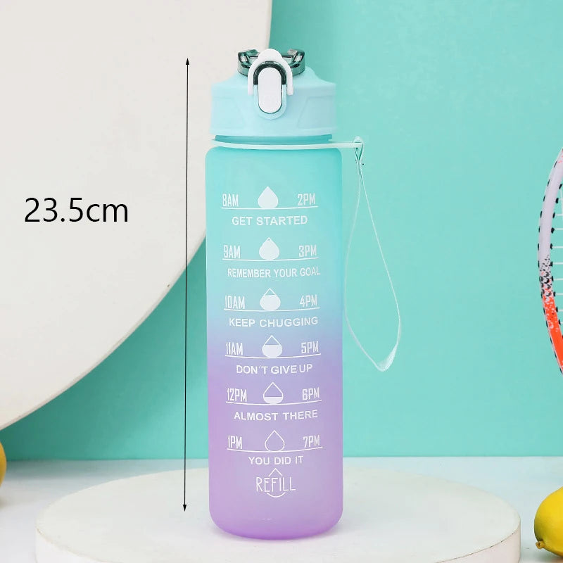 2L Outdoor Large Capacity Sport Water Bottle Creative Plastic Cup Bounce Cover Outdoor Leakproof Straw Cup with Time Marker