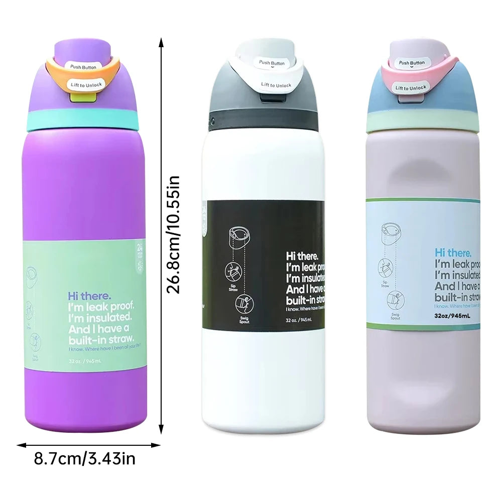 32OZ Vacuum Insulated Water Bottle with Straw Stainless Steel Water Bottle for Outdoor Sports Camping Hiking Thermal Cup