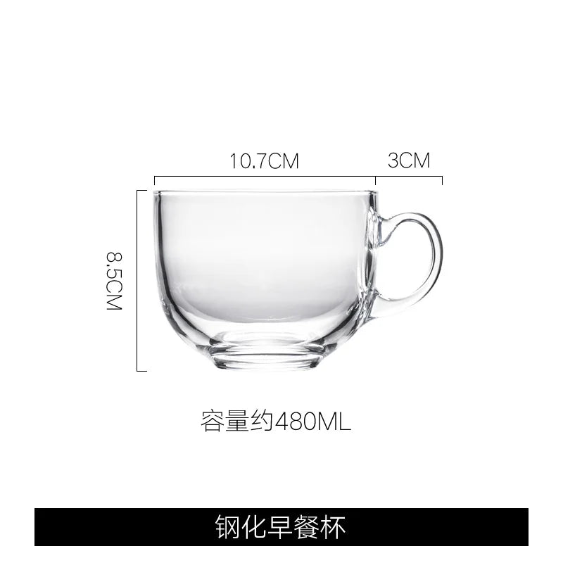 480ml Heat Resistant Thick Glass Glass Coffee Cup Milk Mug Transparent Round Kungfu Tea Cup with Bamboo Cover and Spoon - Gabriel