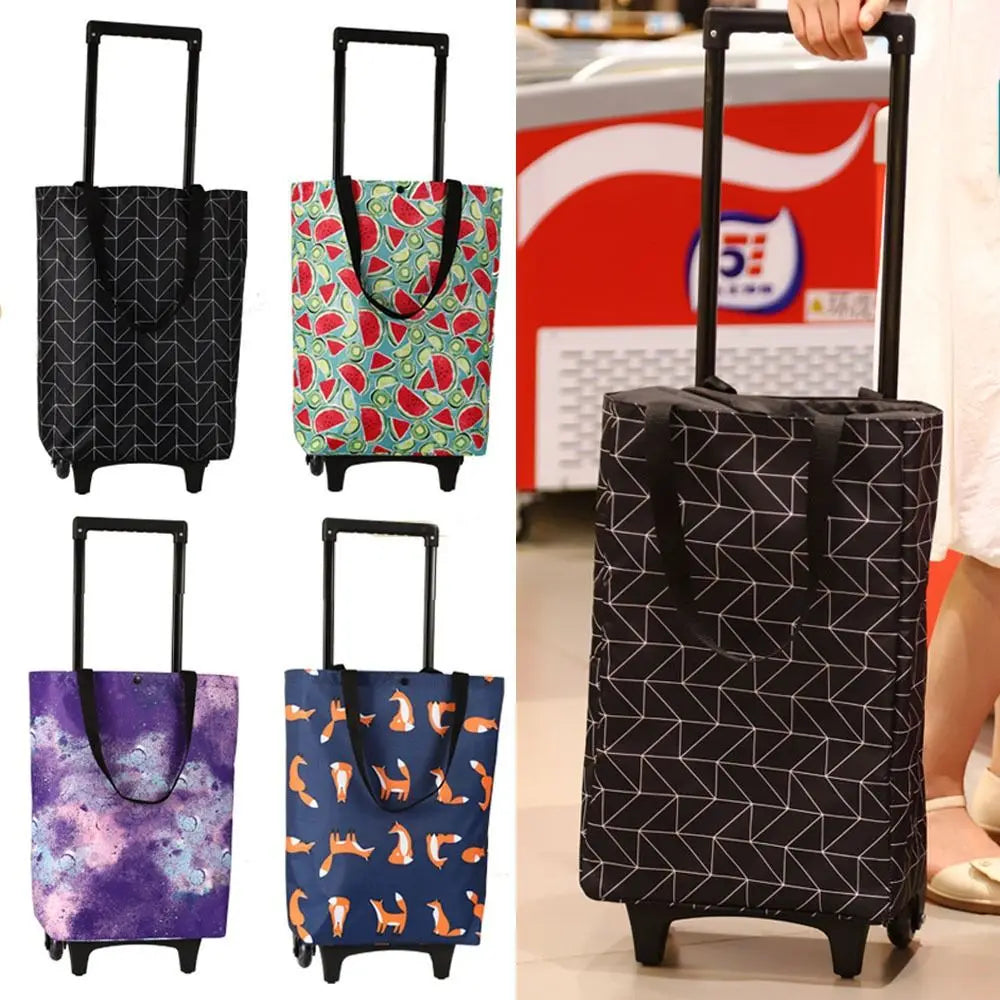 Trolley Bag Collapsible Shopping Cart with Wheels Reusable Shopping Trolley Folding Grocery Bag