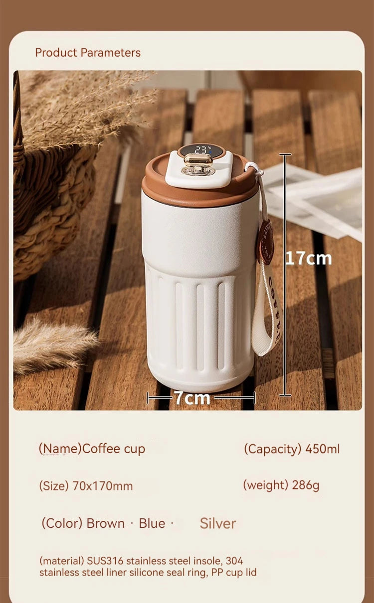 450 ml Edelstahl-Thermo-Wasserflasche LED-Temperaturanzeige Kaffeetasse hält Kälte und Wärme Thermobecher Reise-Vakuumflasche