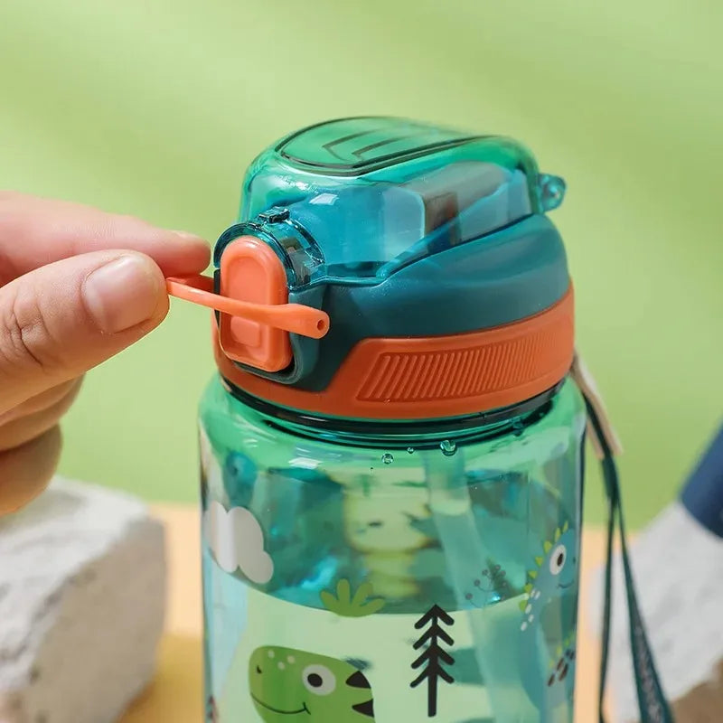 600ml Kids Cartoon Animal Water Bottle Portable Safety Lock Cute Straw Cup Leak-proof Drinking Jug For Outdoor Camping Travel