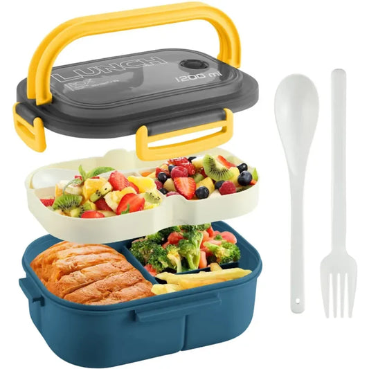 Tragbare, versiegelte Lunchbox, 2-lagiges Netzgewebe, für Kinder, auslaufsicher, Bento-Snackbox mit Besteck, mikrowellengeeigneter Vorratsbehälter für Lebensmittel