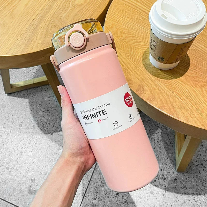 1L/1.2L Thermo Bottle Stainless Steel Large Capacity Vacuum Flask With Straw Tumbler Cold Hot Drinks Thermos Cup Gym Drinkware