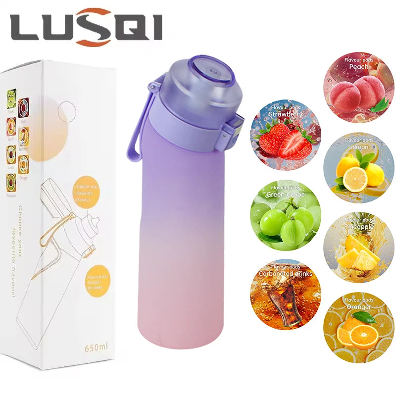 LUSQI Air Flavored Water Bottle With 7 Flavor Ring Sports Fashion Straw Tritan Plastic Cup Suitable for Outdoor Sports Fitness