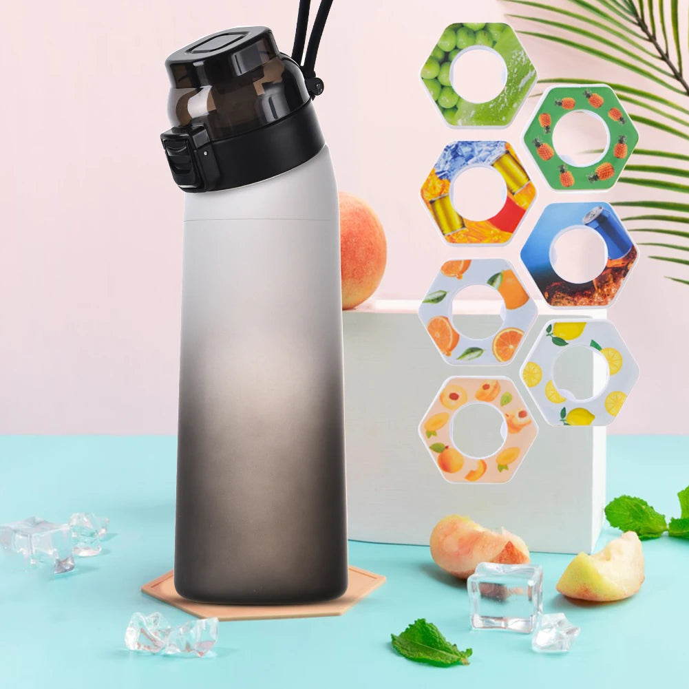 650ML/22oz Sports Water Bottle With 7 Flavour Pods Scented Leakproof Fruit Flavor Water Cup W/ Straw For Gym Outdoor Activities