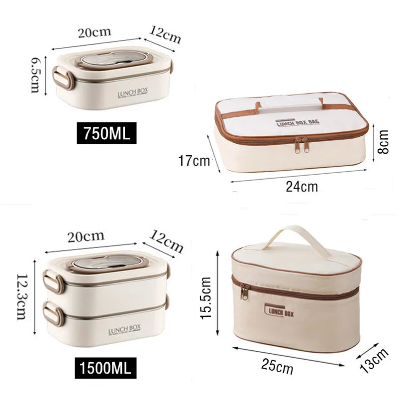 1500ml Double Layers Stainless Steel 304 Thermal Lunch Box With Insulation Bag Leak-Proof Bento Box Adult Student Food Container