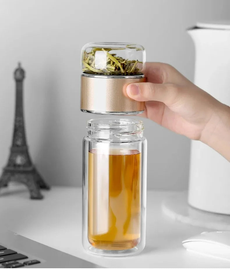 420ML Tea Water Bottle High Borosilicate Glass Double Layer Tea Water Cup Infuser Tumbler Drinkware Water Bottle With Tea Filter