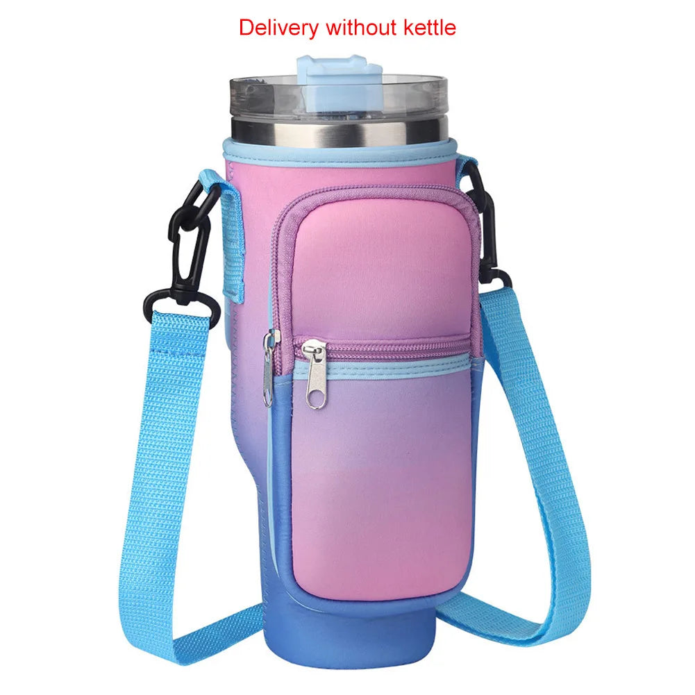 Portable Water Bottle Carrier Bag with Phone Pocket for Stanley 40oz Tumbler with Handle Neoprene Water Bottle Holder Pouch