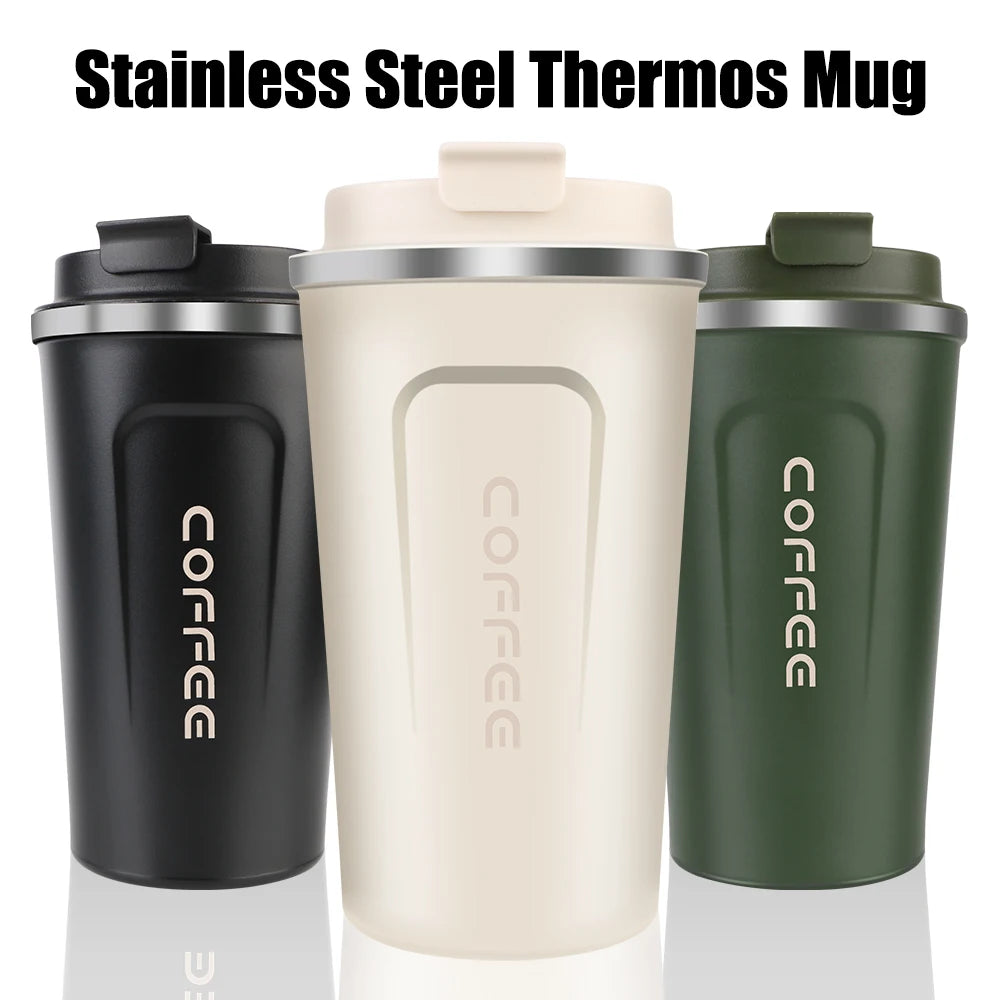 Thermo Cafe Car Thermos Mug for Tea Water Coffee Leak_Proof Travel Thermo Cup Coffee Mug 380/510ML Double Stainless Steel