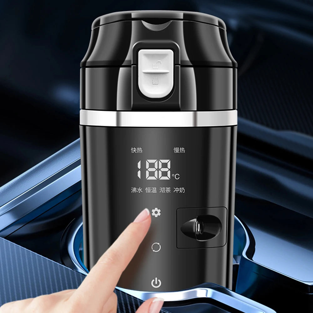 12V/24V Car Heating Cup Digital LCD Display Electric Kettle Stainless Steel Car Heated Smart Mug 500ML Coffee Milk Heated Kettle