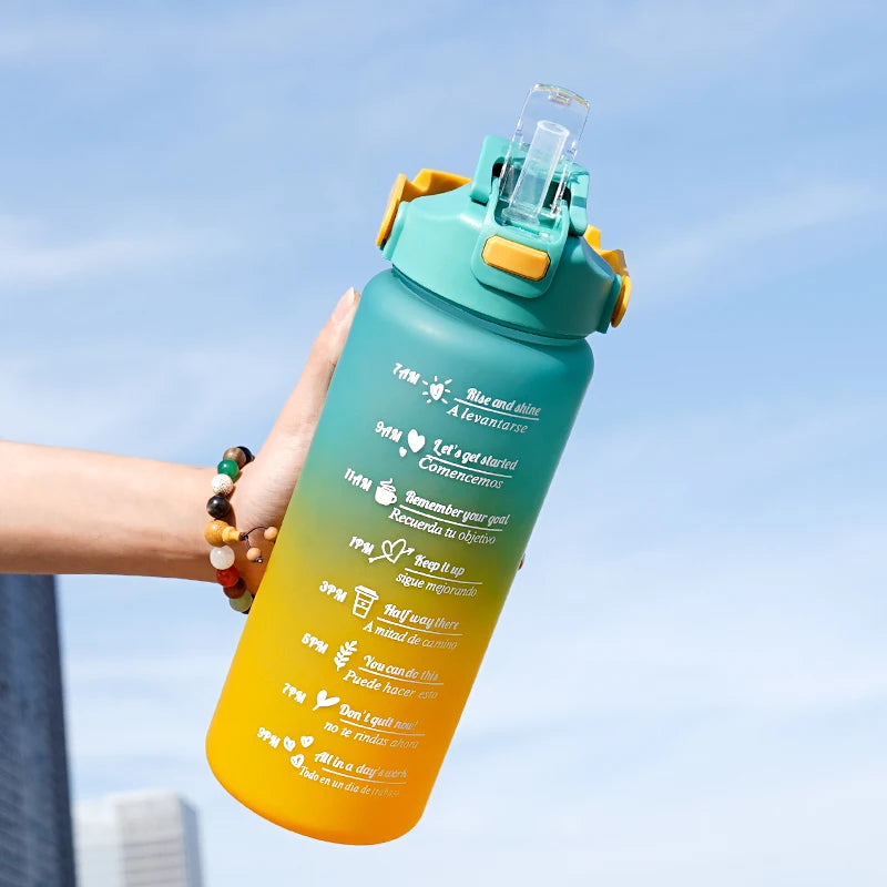 2L Gradient Color Water Bottle Lightweight Plastic Sports Cup with Straw for Hiking and Fitness outdoor