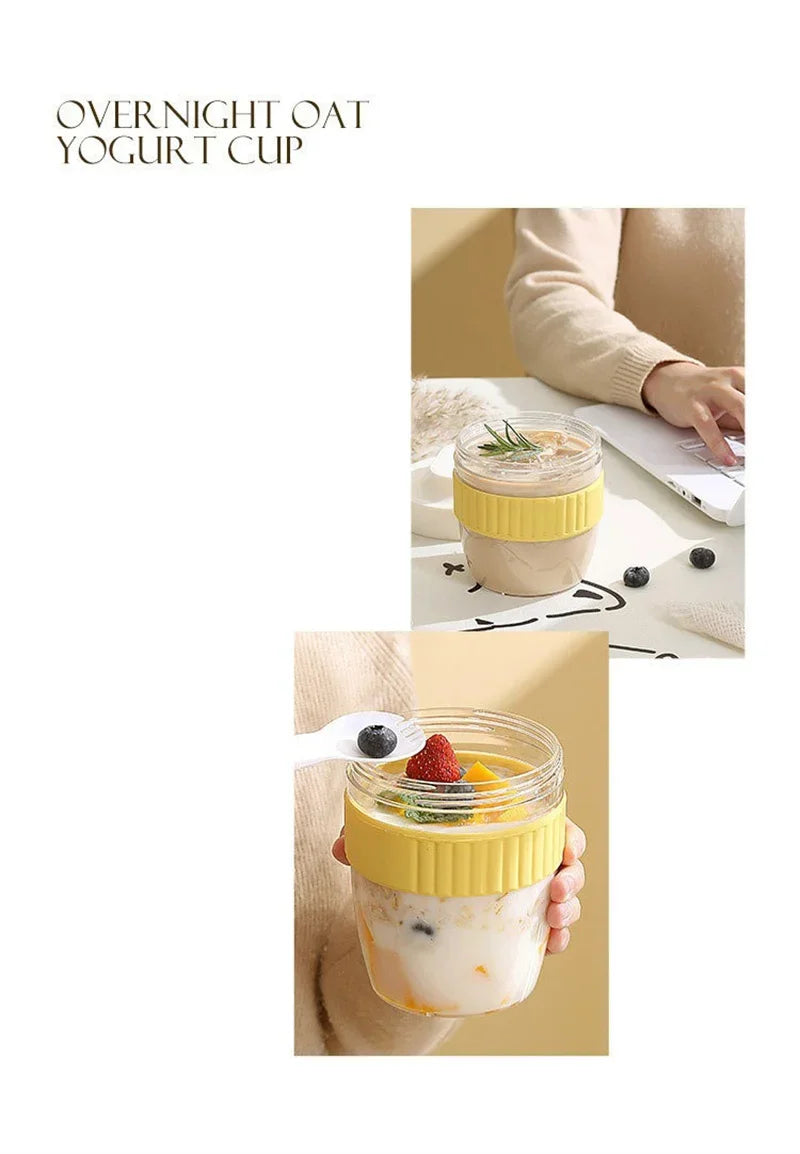 480/570ml Breakfast Cup Portable Oatmeal Cereal Nut Yogurt Salad Cup With Spoon Picnic Lunch Box Students Food Storage Container - Gabriel