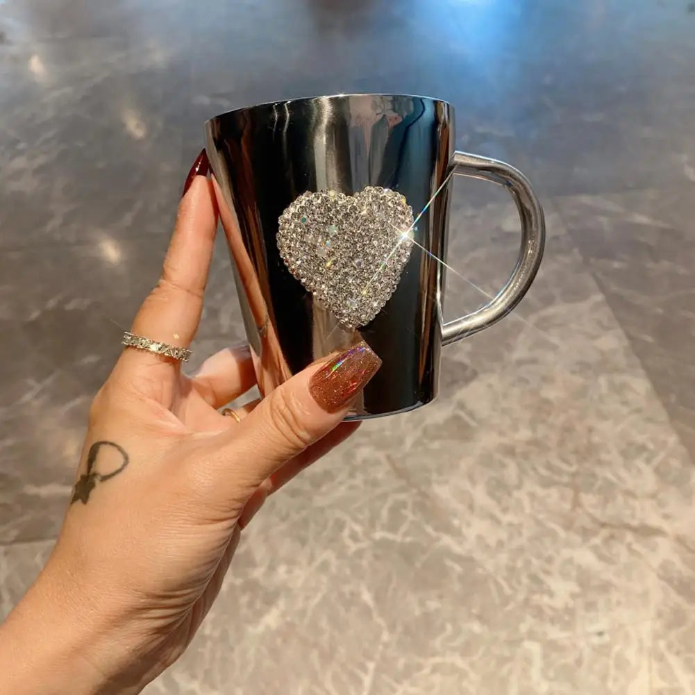 Stainless Steel Coffee Mug with Handle Heart-Shaped Sparkling Water Cup Faux Crystal Coffee & Beer Mug for Hot Beverage Tea - Gabriel